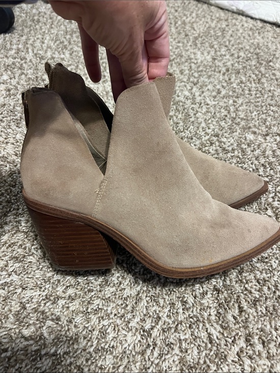 Vince Camuto Shoes - Vince Camuto Suede Ankle Booties in Taupe with Stacked Heel- size 9.5